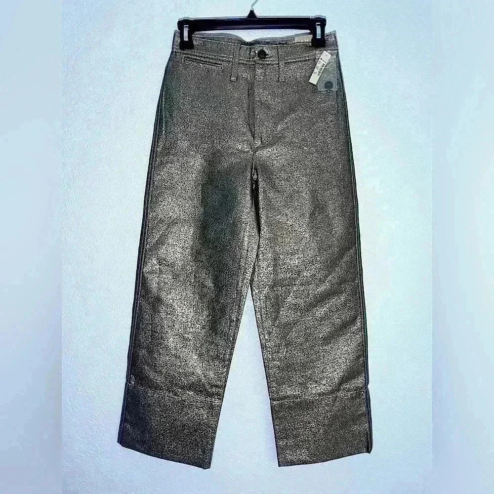 Madewell Rose Gold Metallic Shimmer Slim Emmett Wide Leg Crop Women Size 24 Pant